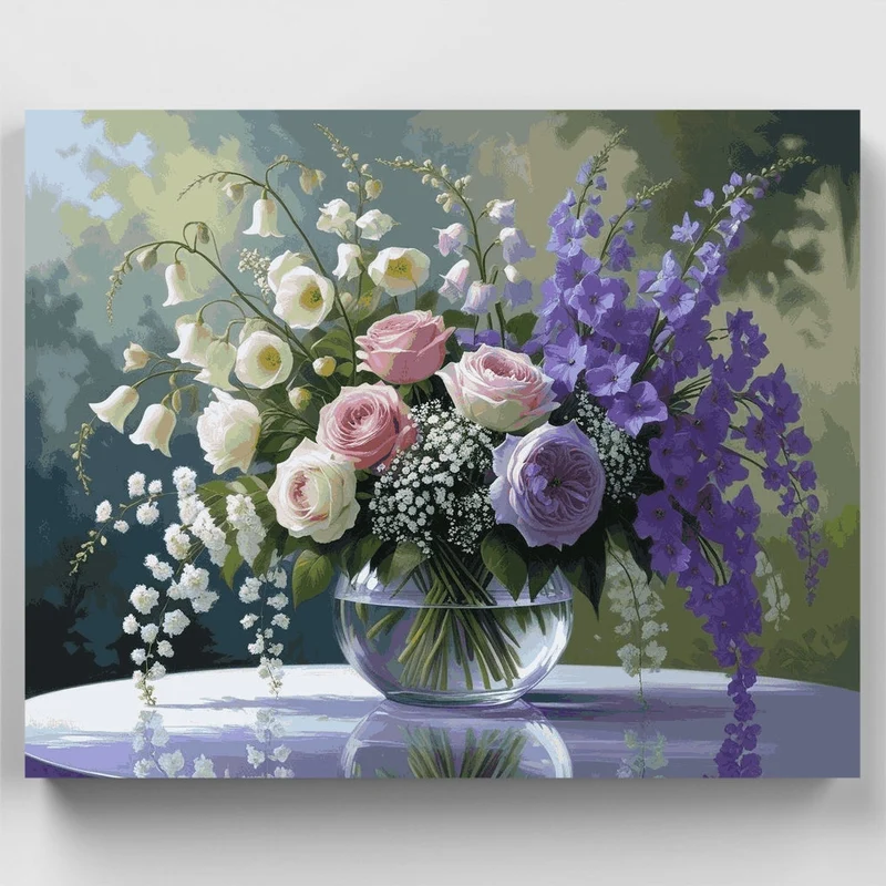 Mixed Flower Bouquet in Glass Vase - Paint by Numbers Kit