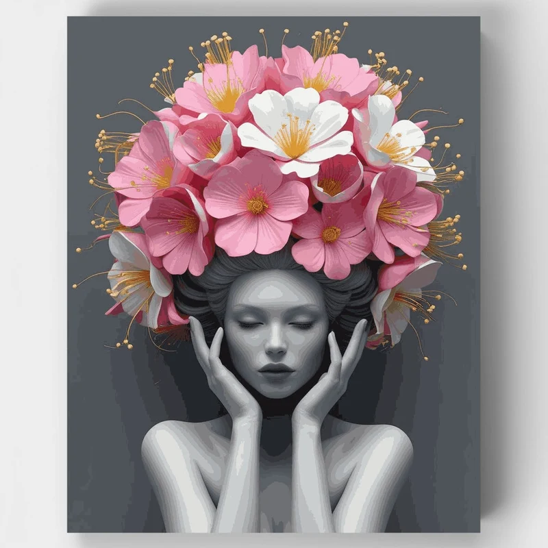 Elegant Floral Crown Portrait - Paint by Numbers Kit