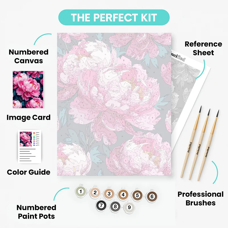 Pink Peonies Floral Pattern - Paint by Numbers Kit