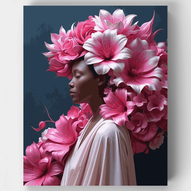Floral Portrait with Pink Blooms - Paint by Numbers Kit