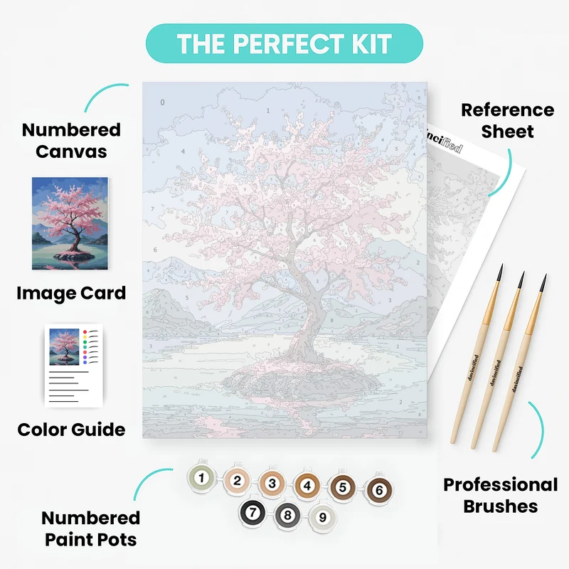 Cherry Blossom Tree on Island Lake - Paint by Numbers Kit