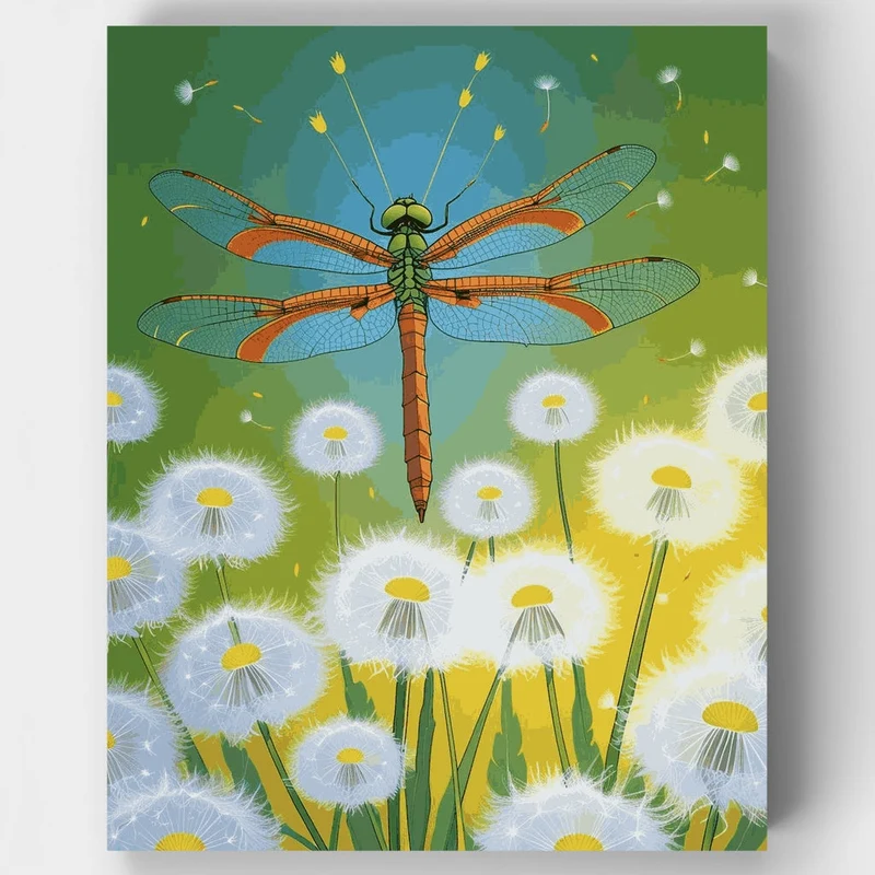 Dragonfly Over Dandelions - Paint by Numbers Kit