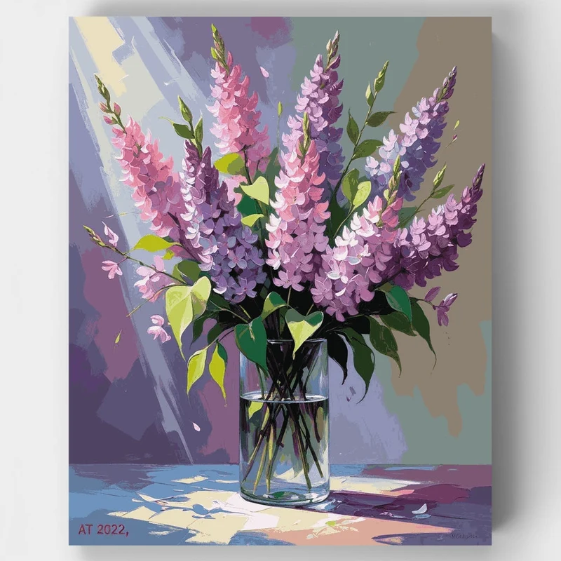 Lilac Bouquet in Glass Vase - Paint by Numbers Kit
