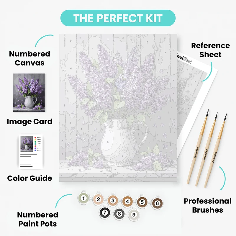 Purple Lilacs in White Pitcher - Paint by Numbers Kit