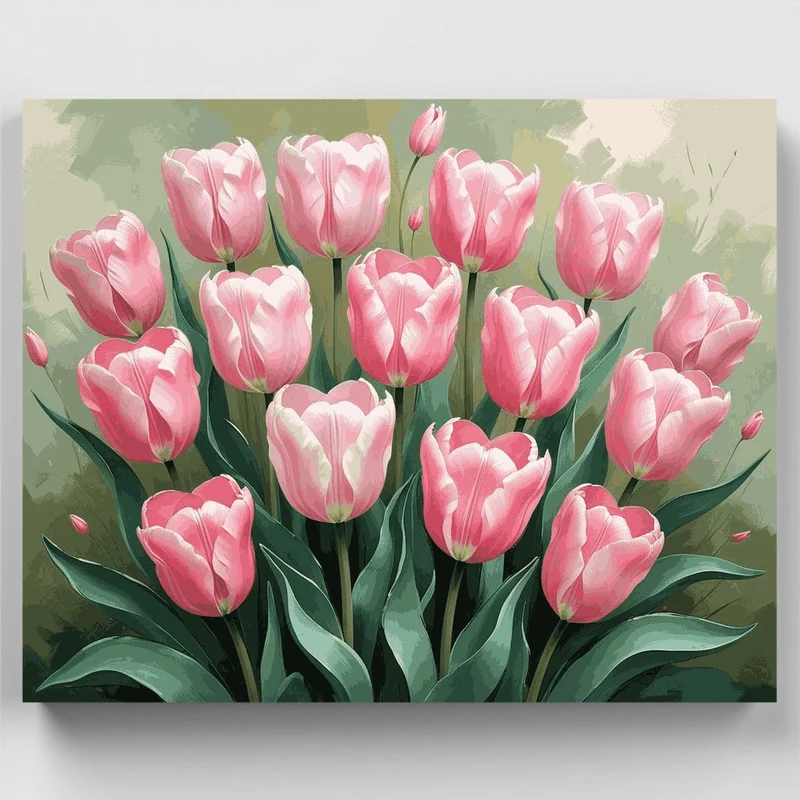 Soft Pink Tulips Cluster - Paint by Numbers Kit