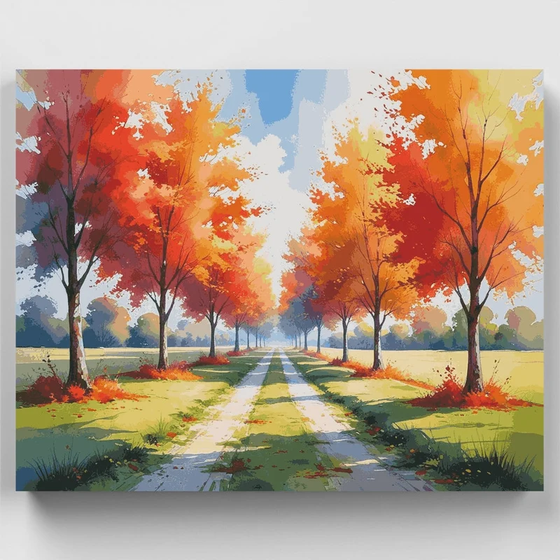 Autumn Tree-Lined Path - Paint by Numbers Kit