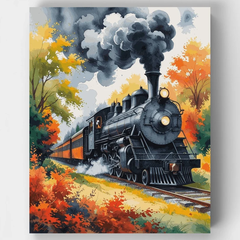 Autumn Steam Train Watercolor - Paint by Numbers Kit
