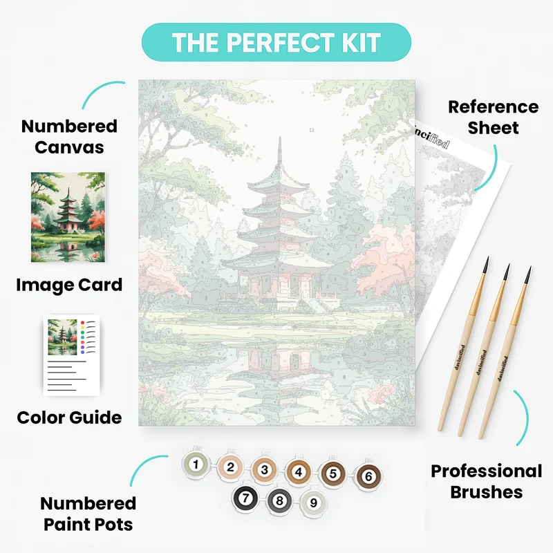 Serene Pagoda Garden Reflection - Paint by Numbers Kit