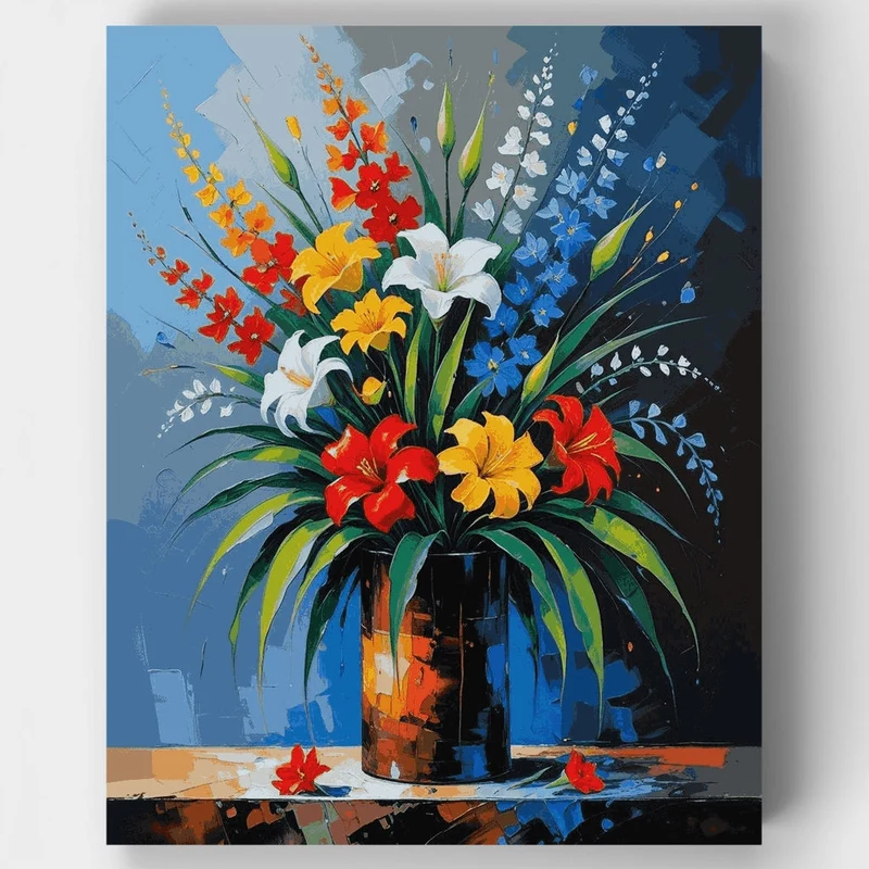 Vibrant Floral Bouquet in Dark Vase - Paint by Numbers Kit