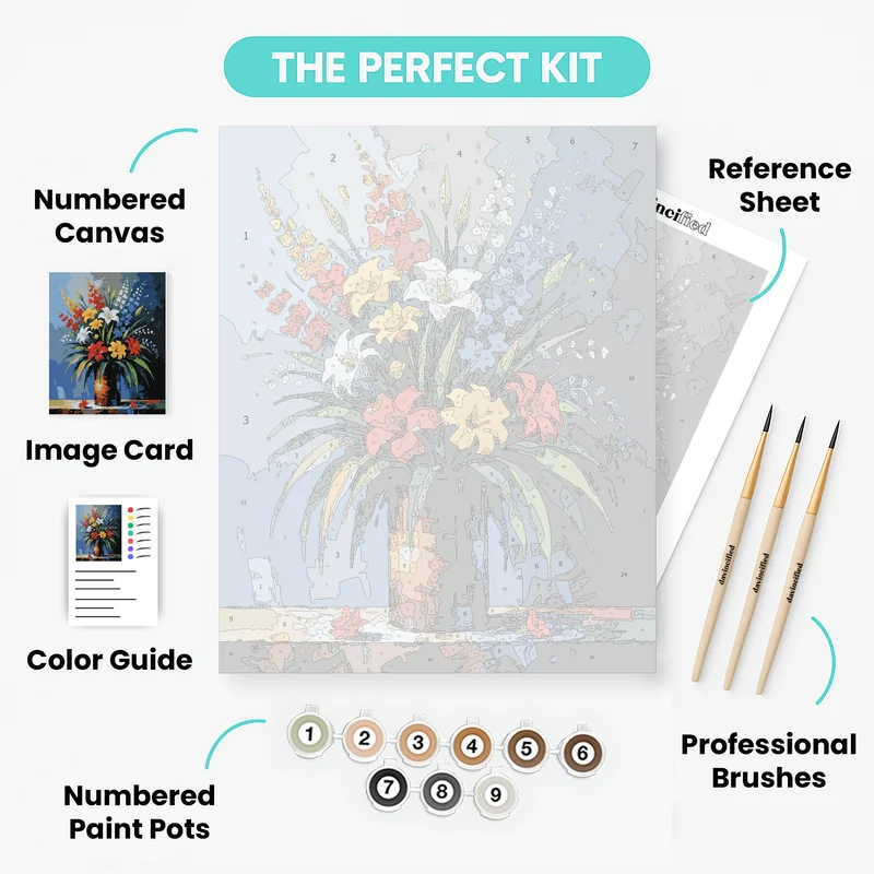 Vibrant Floral Bouquet in Dark Vase - Paint by Numbers Kit
