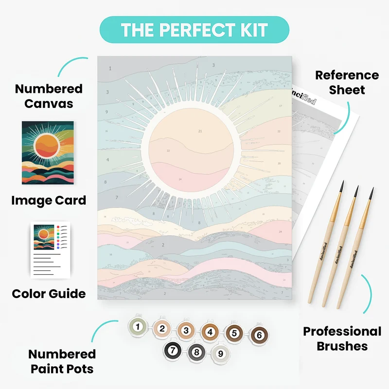 Colorful Sunrise Over Abstract Waves - Paint by Numbers Kit