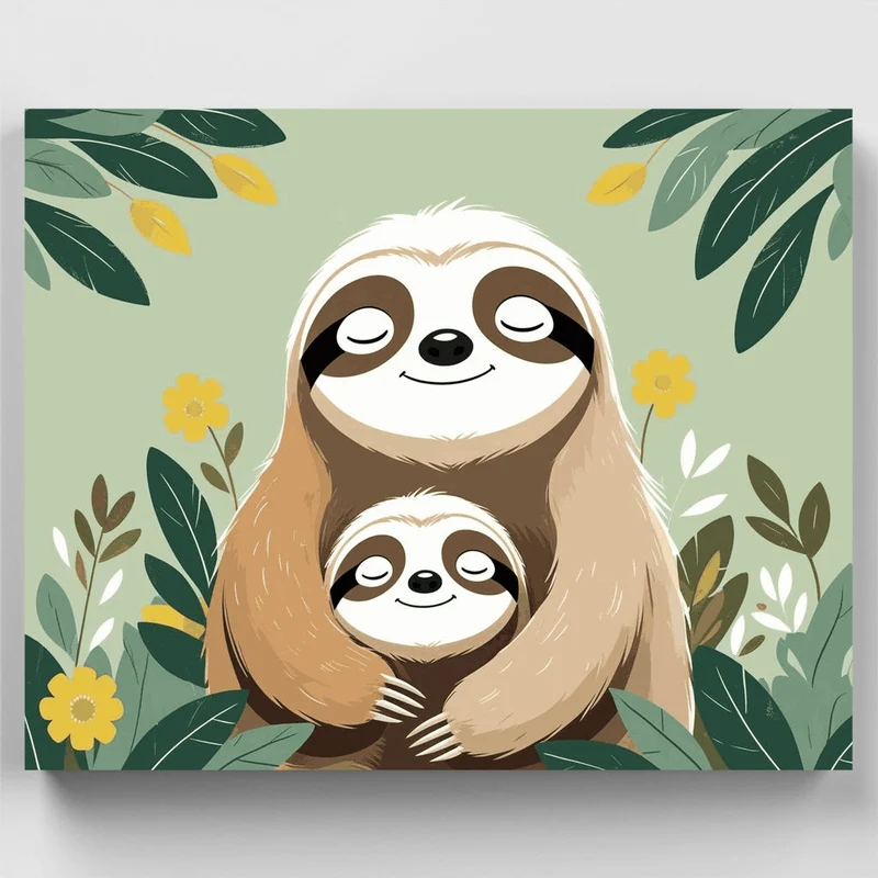 Mama and Baby Sloth Hug - Paint by Numbers Kit