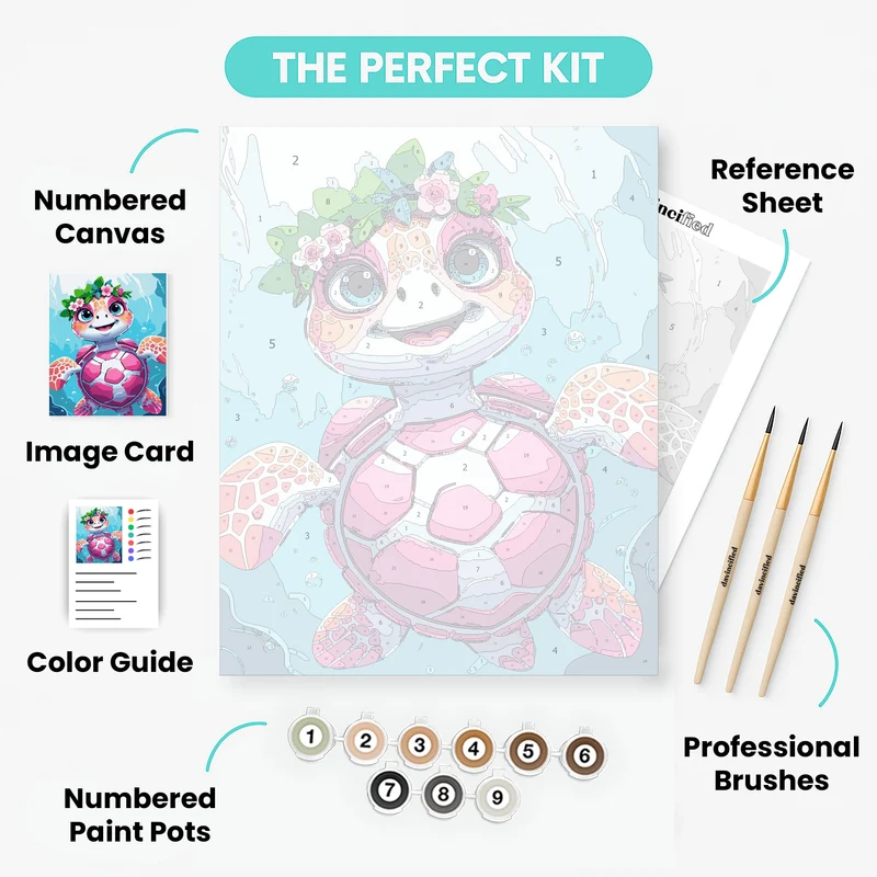 Cute Pink Sea Turtle with Flower Crown - Paint by Numbers Kit