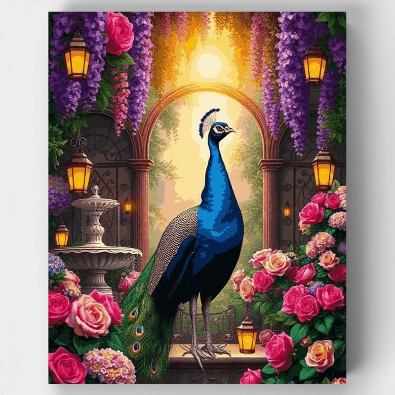 "Majestic Garden Peacock" Paint by Numbers Kit