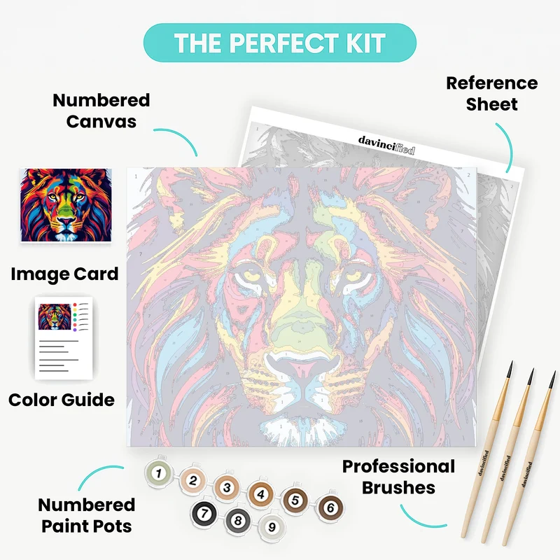Multicolored Majestic Lion Portrait - Paint by Numbers Kit