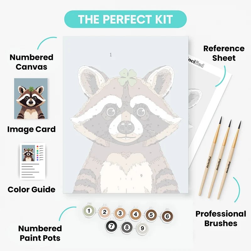 Lucky Raccoon with Four-Leaf Clover - Paint by Numbers Kit