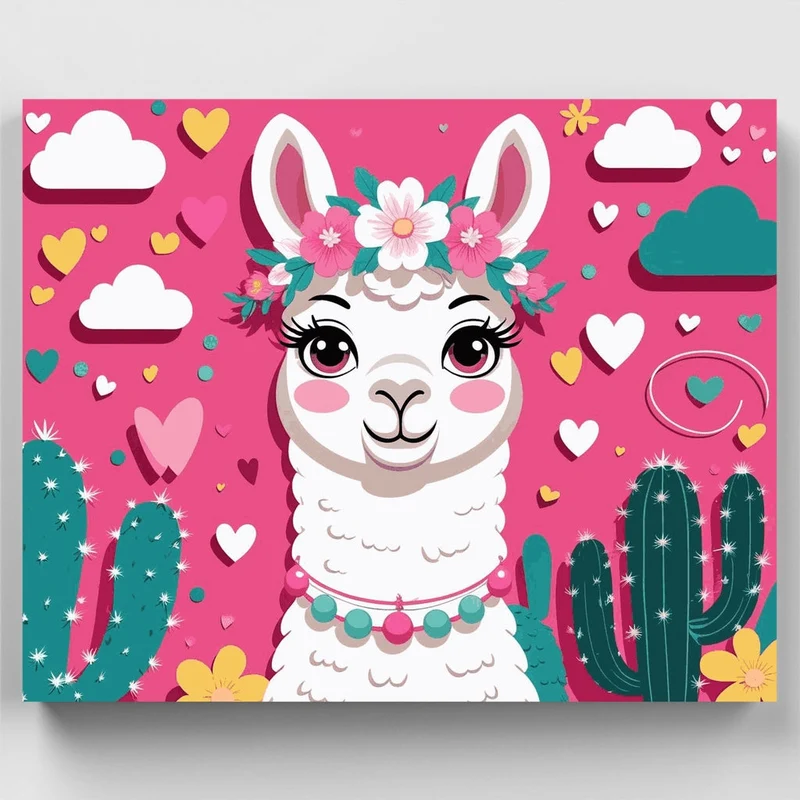 Cute Llama with Flower Crown - Paint by Numbers Kit
