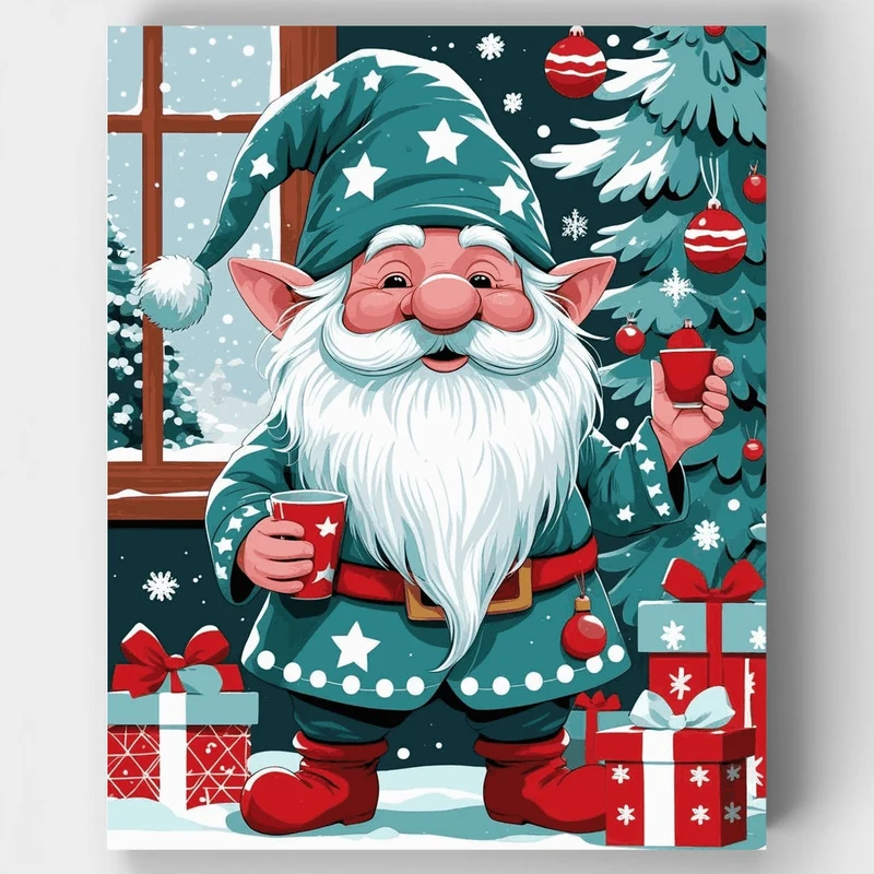 Christmas Gnome with Holiday Cups - Paint by Numbers Kit