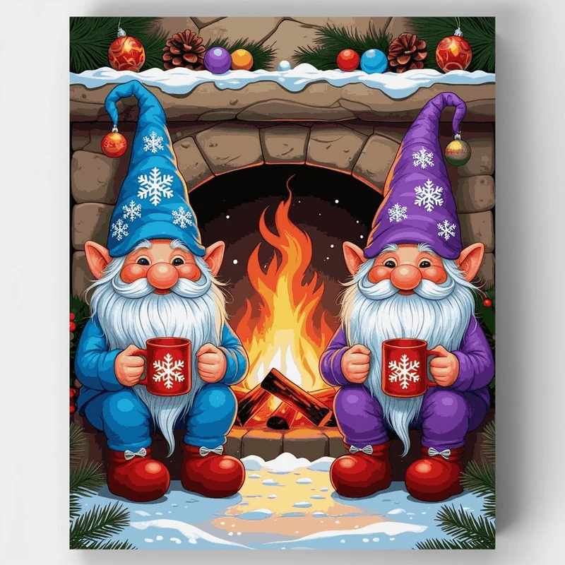 Cozy Gnomes by the Fireplace - Paint by Numbers Kit
