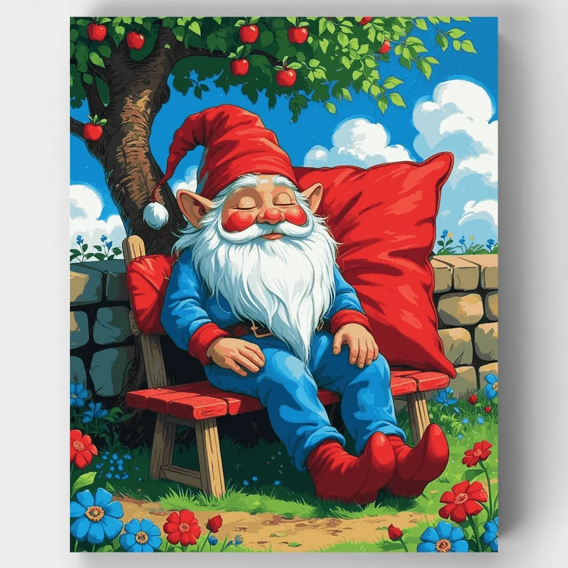 Sleeping Garden Gnome Under Apple Tree - Paint by Numbers Kit