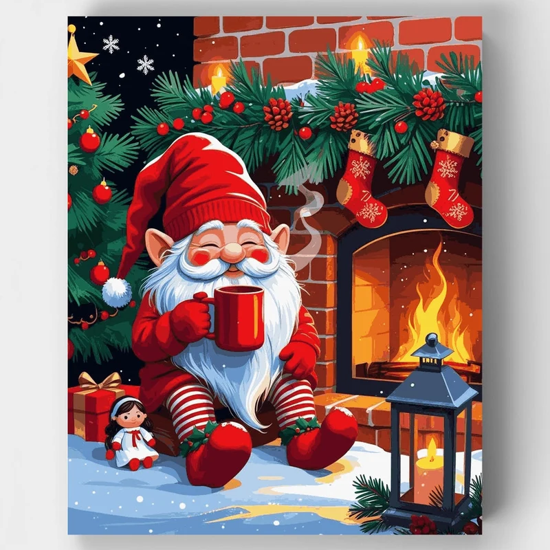 Cozy Christmas Gnome by the Fireplace - Paint by Numbers Kit