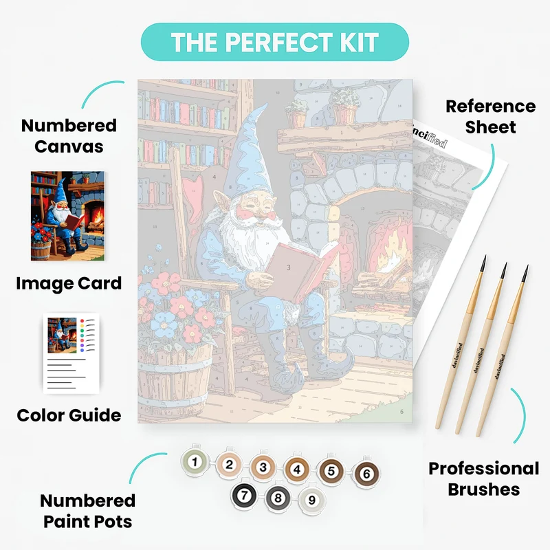 Cozy Gnome Reading by the Fireplace - Paint by Numbers Kit