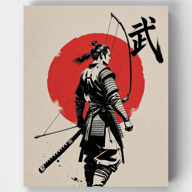 Samurai Archer with Red Sun - Paint by Numbers Kit