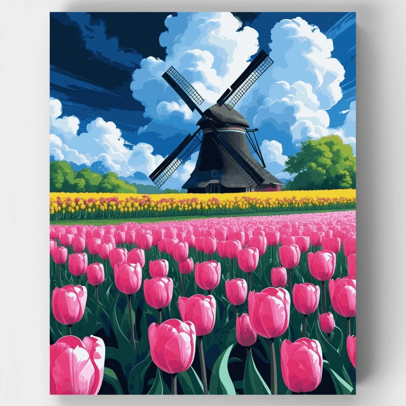 Dutch Windmill Tulip Paradise - Paint by Numbers Kit