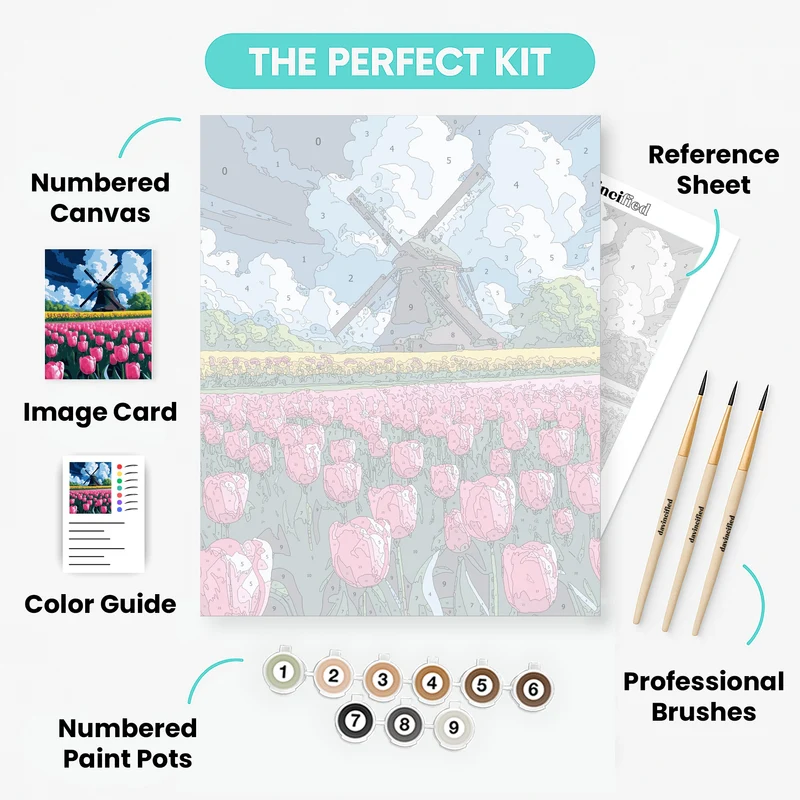 Dutch Windmill Tulip Paradise - Paint by Numbers Kit