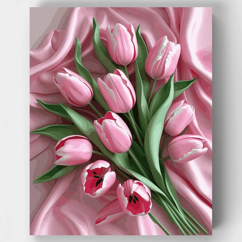 Pink Tulips on Silk - Paint by Numbers Kit