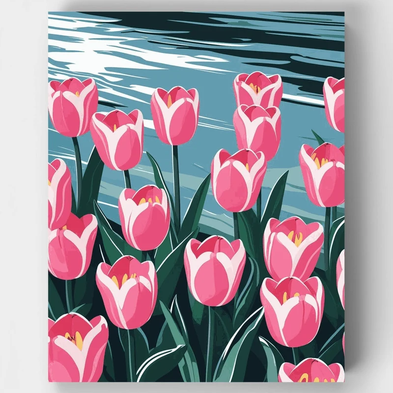 Pink Tulips by Water - Paint by Numbers Kit