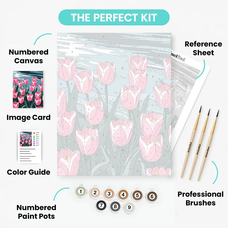 Pink Tulips by Water - Paint by Numbers Kit