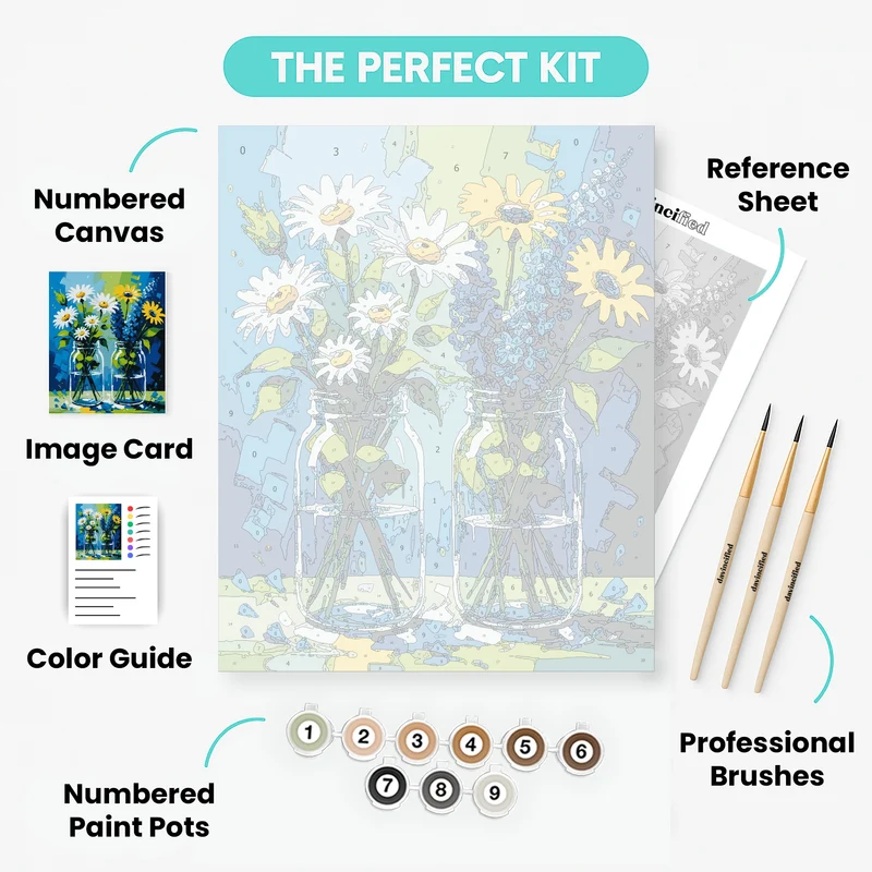 Wildflower Bouquet in Mason Jars - Paint by Numbers Kit