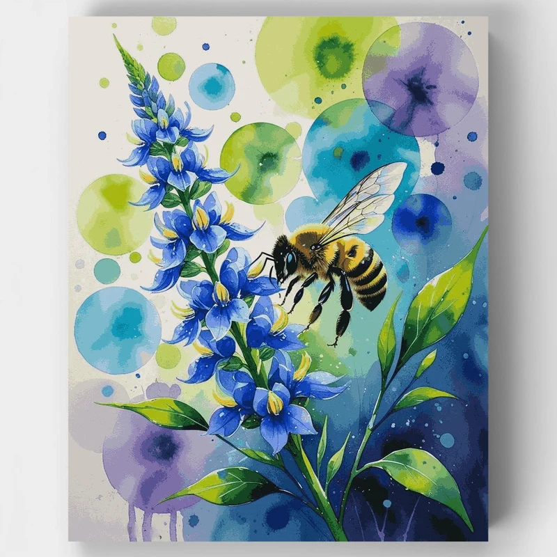 Bee and Blue Lupine Wildflowers - Paint by Numbers Kit