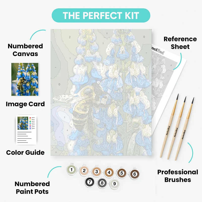 Bee on Blue Lupine Flowers - Paint by Numbers Kit
