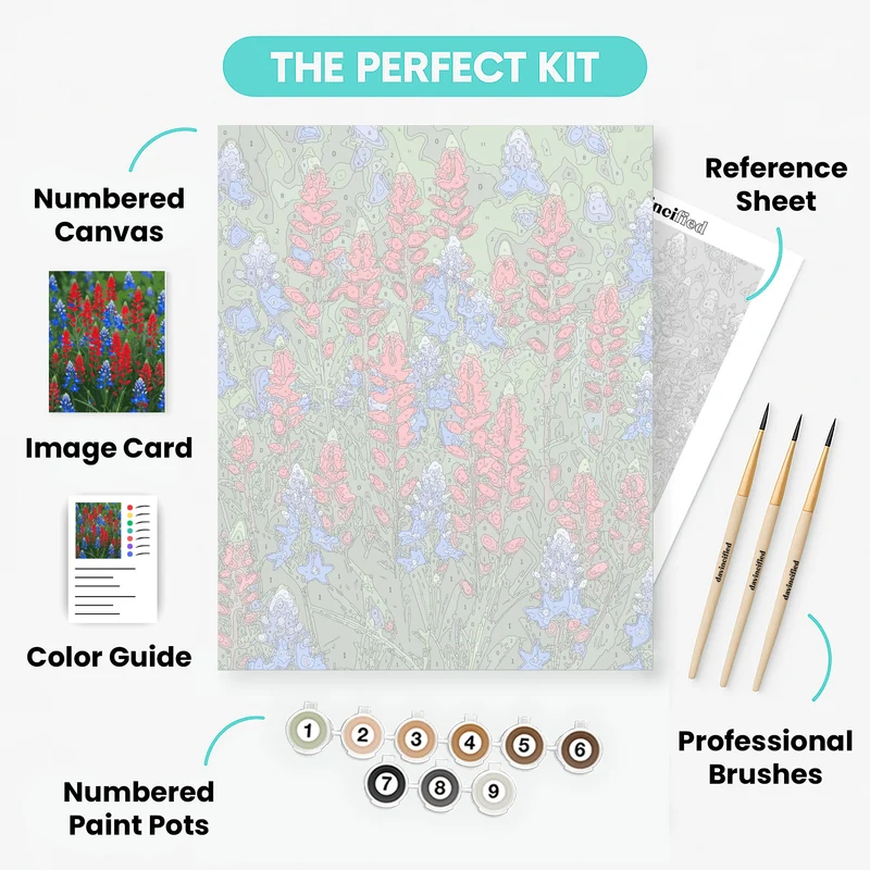 Red and Blue Wildflower Field - Paint by Numbers Kit