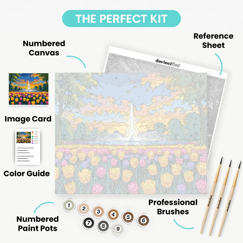 Tulip Garden Fountain Paradise - Paint by Numbers Kit