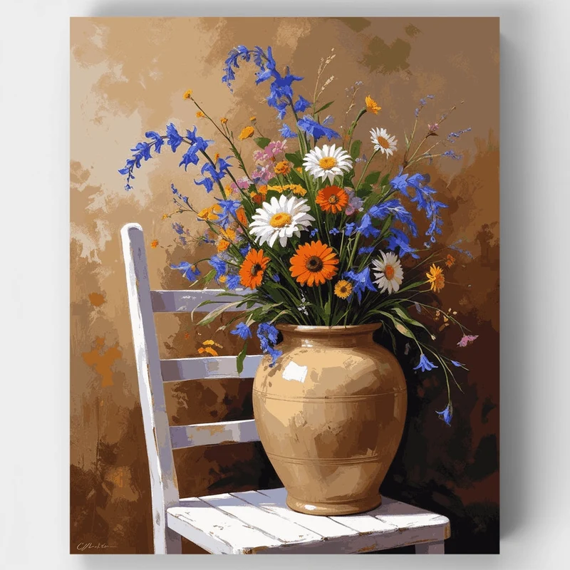 Wildflower Bouquet on Rustic Chair - Paint by Numbers Kit