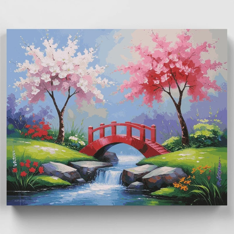 Cherry Blossom Bridge Garden - Paint by Numbers Kit