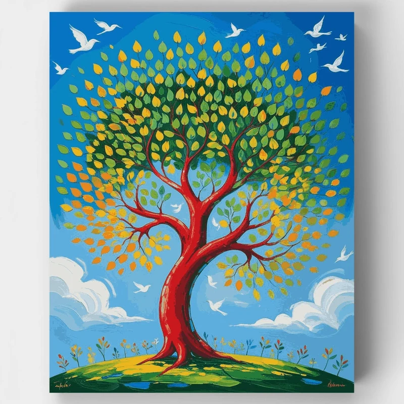 Tree of Life with Flying Birds - Paint by Numbers Kit