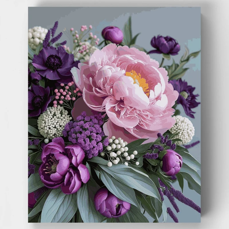 Purple and Pink Peony Bouquet - Paint by Numbers Kit