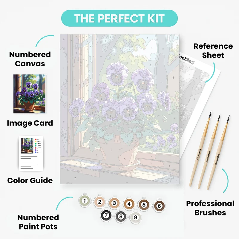 Purple Pansies in Terracotta Pot - Paint by Numbers Kit
