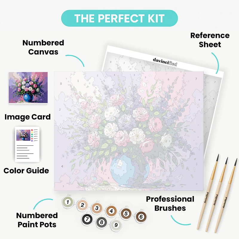 Mixed Floral Bouquet in Blue Vase - Paint by Numbers Kit