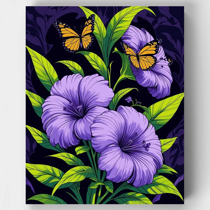 Tropical Hibiscus with Monarch Butterflies - Paint by Numbers Kit