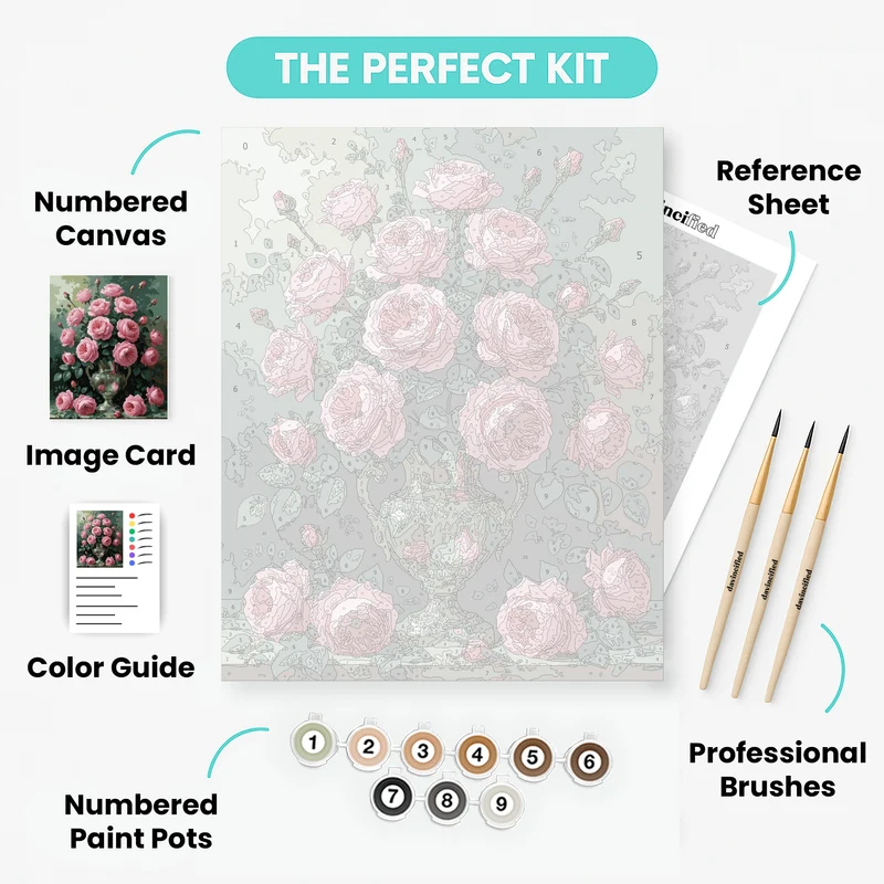 Pink Roses in Ornate Vase - Paint by Numbers Kit