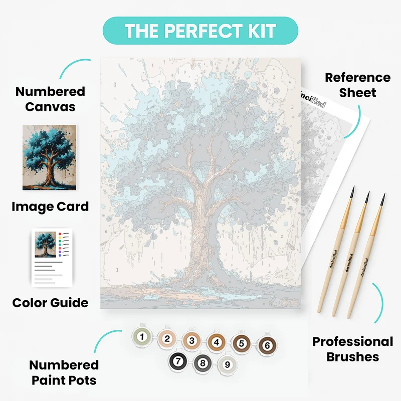 Vibrant Turquoise Tree Splash Art - Paint by Numbers Kit
