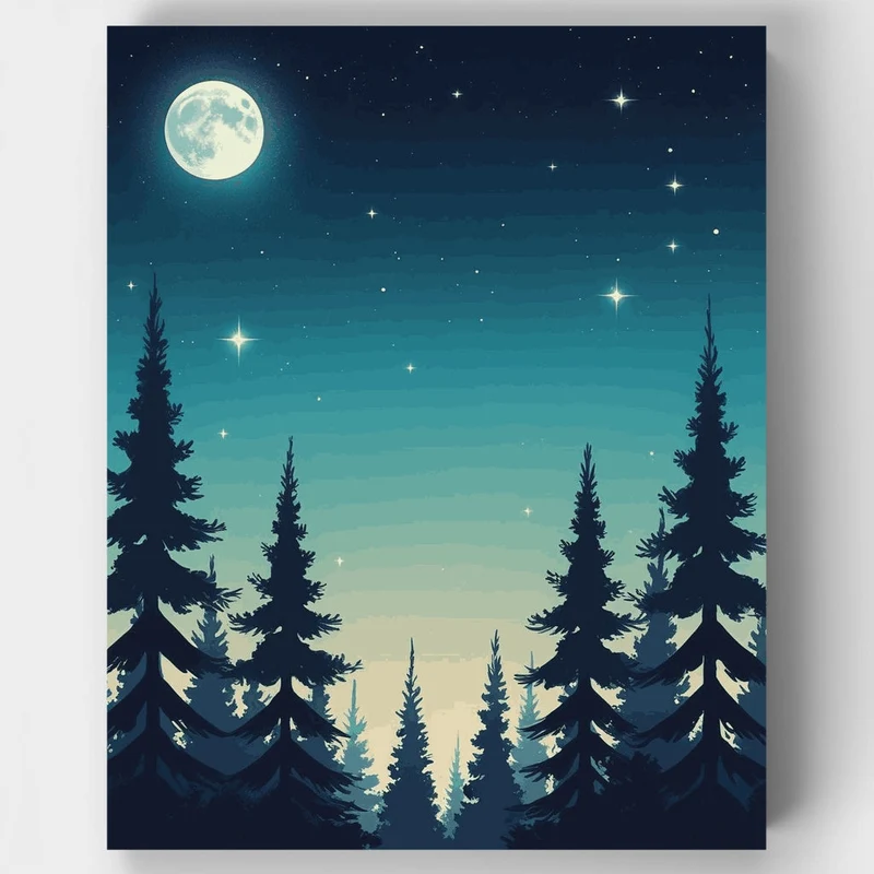 Moonlit Forest Night Sky - Paint by Numbers Kit
