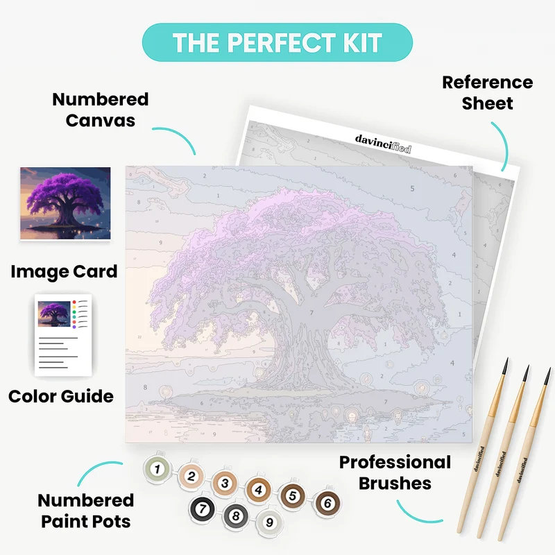 Mystical Purple Tree with Floating Lights - Paint by Numbers Kit