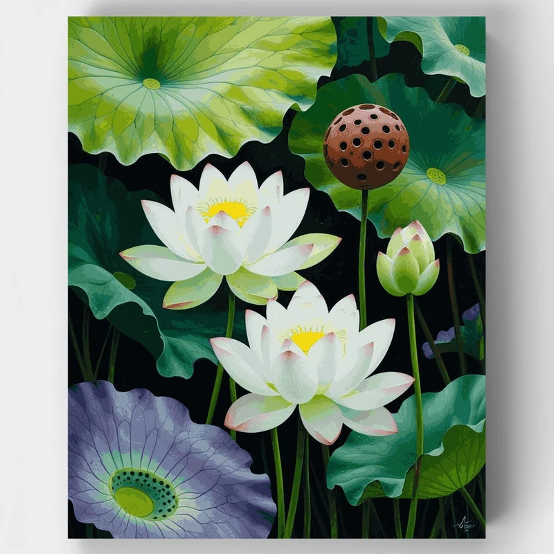 Lotus Blossoms with Lily Pads - Paint by Numbers Kit