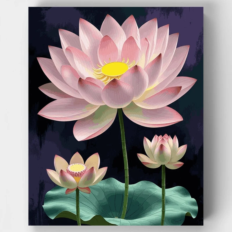 Pink Lotus Flowers with Yellow Centers - Paint by Numbers Kit